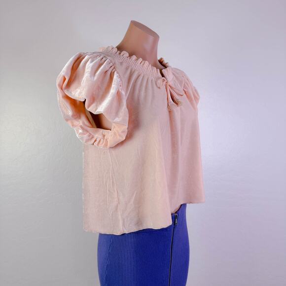 Free People Terese Puff Sleeve Velvet Top Blush Pink Cottagecore Pirate XS NWT - Picture 3 of 12